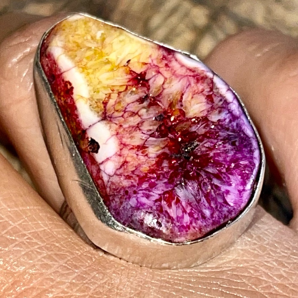Colorful Solar Agate Ring Size 7